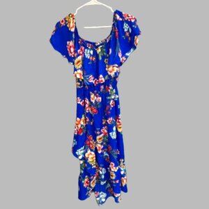 Soprano Blue Floral Ruffle Midi Dress – Size M